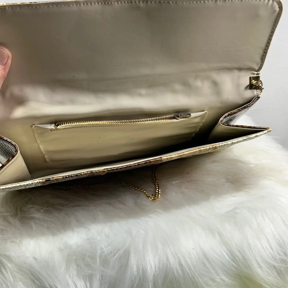 Chic Snake Print Patchwork‎ Clutch Evening Bag Gold Chain Strap